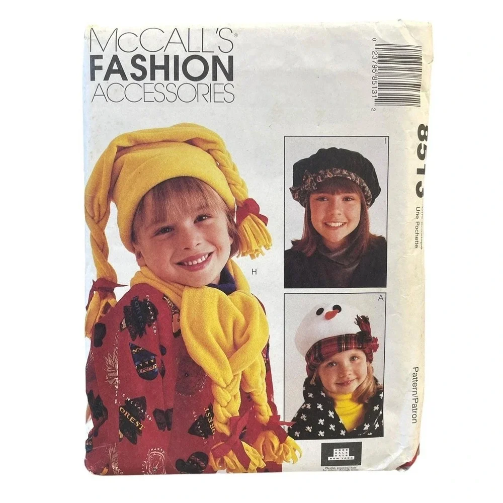 McCall's 8513 Kids Hats Scarves All Sizes 1990s Vintage Sewing Pattern